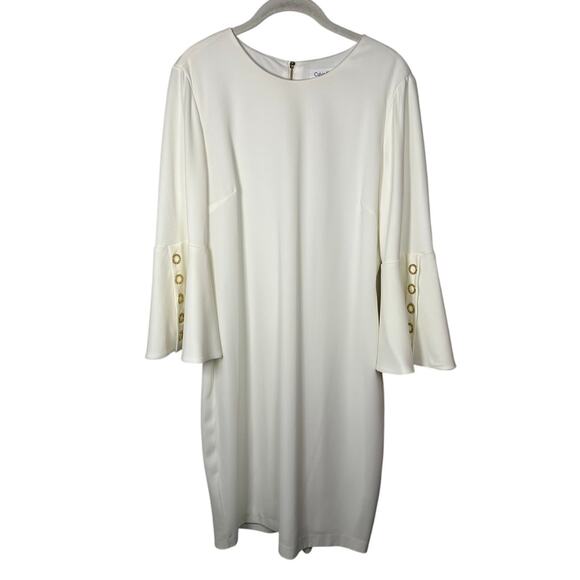 Calvin Klein White Bell Sleeve Dress Size 8 - Picture 1 of 9